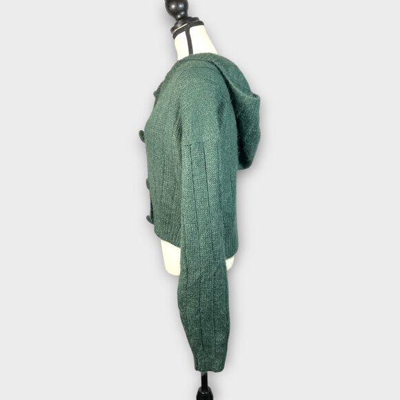 Vtg Paul Et Duffier Button Up Hooded Sweater M Mohair Blend Cropped Boxy Y2K - Picture 3 of 9